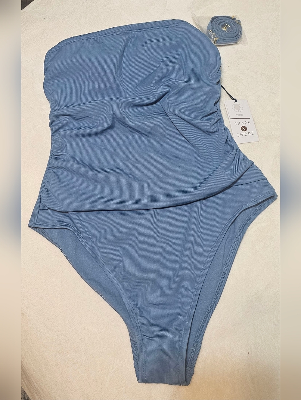 Size M Shade & Shore Strapless One-Piece Swimsuit in Dusty Blue